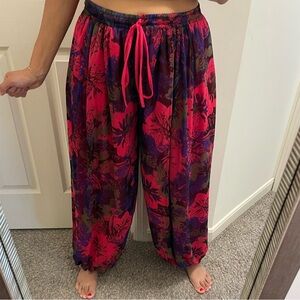 Floral wide Women's Pants - Multicolor with drawstring size M/L Harem pants